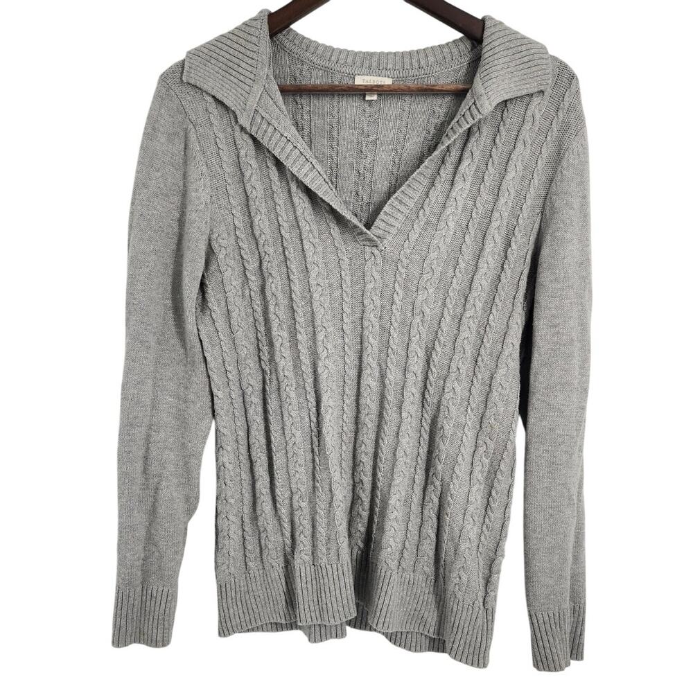 Talbots Gray Cable Knit V-Neck Sweater Womens Size Medium M